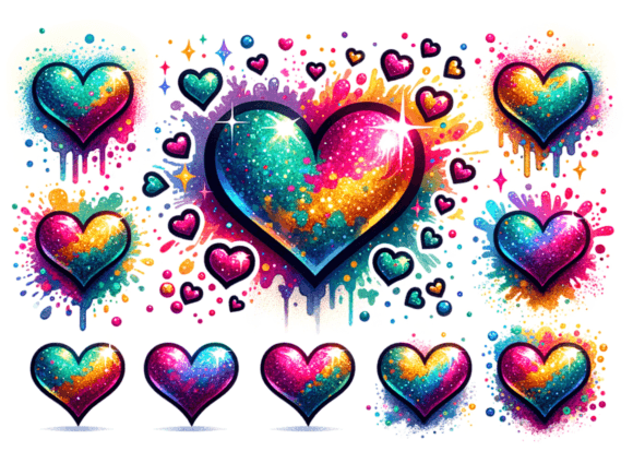 Download Colorful Glitter Hearts Graphic - Graphic Collection
