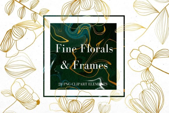 Download Gold Line Flowers and Green Frames - Line flowers Collection